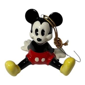 Vintage Schmid Disney Pie Eye Mickey Mouse Christmas Ornament Sitting 2” Japan